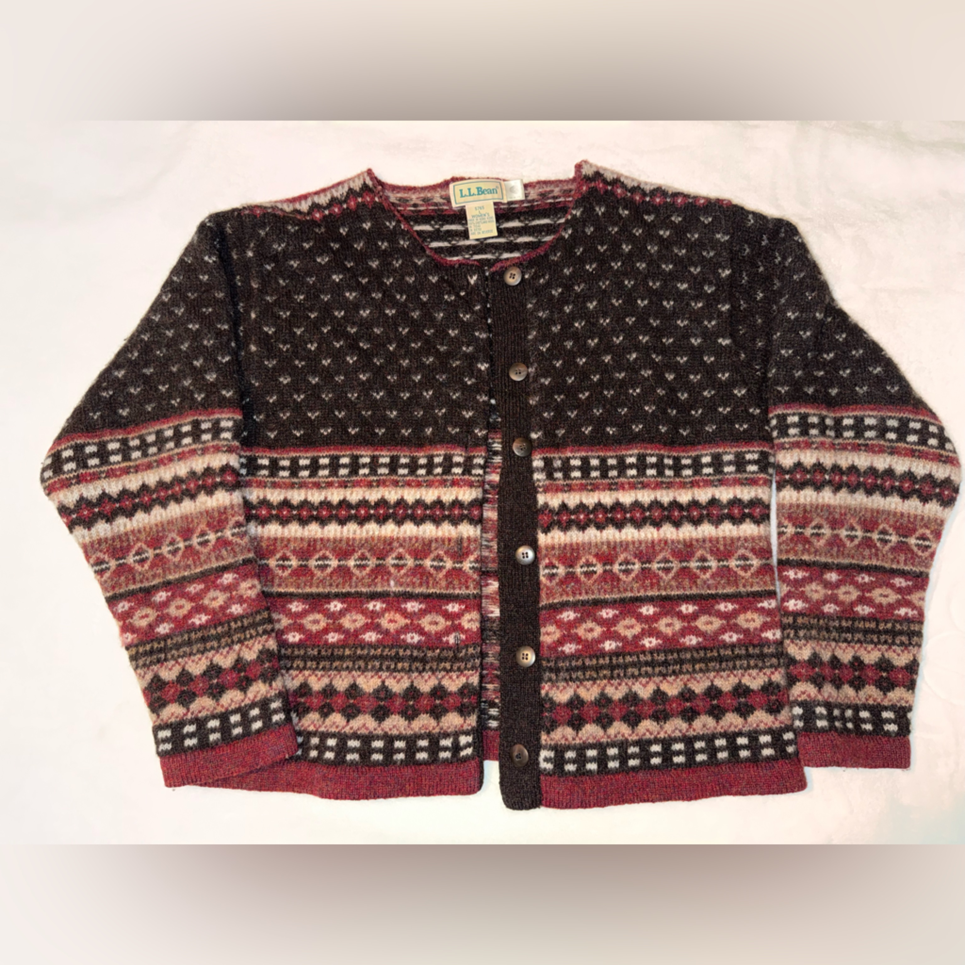 L.L. Bean Brown And Red Knit Cardigan